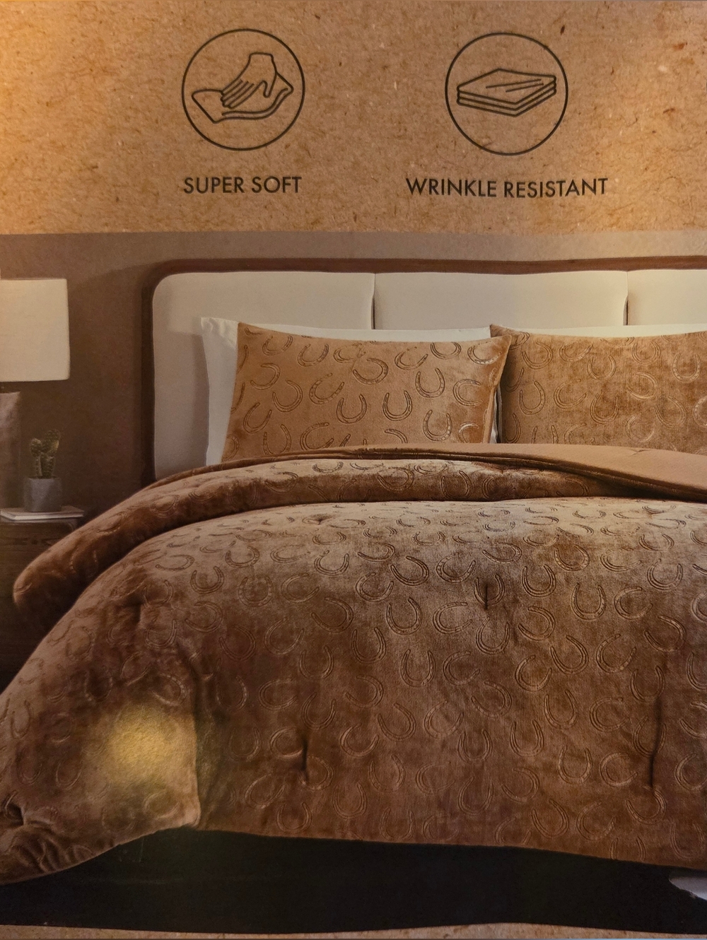 NWT Wrangler  Horseshoe Print King Comforter Set Tan